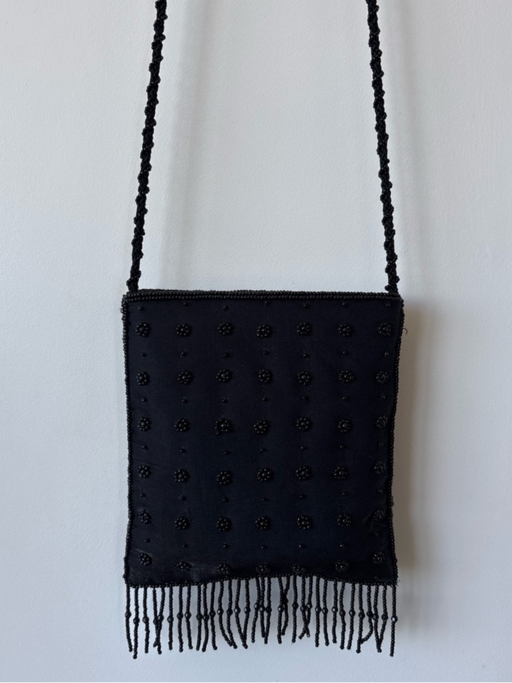 Vintage ‘La Regale’  Black Floral Cascading Beaded Mini Bag